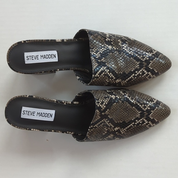 Steve Madden Snake Skin Print Block Heel Mule Slides 8.0 Black Gray - Picture 9 of 16